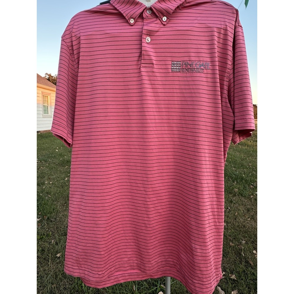 Peter Millar Summer Comfort‎ Mens Pink Striped Golf Polo Shirt Pine Gate XL
